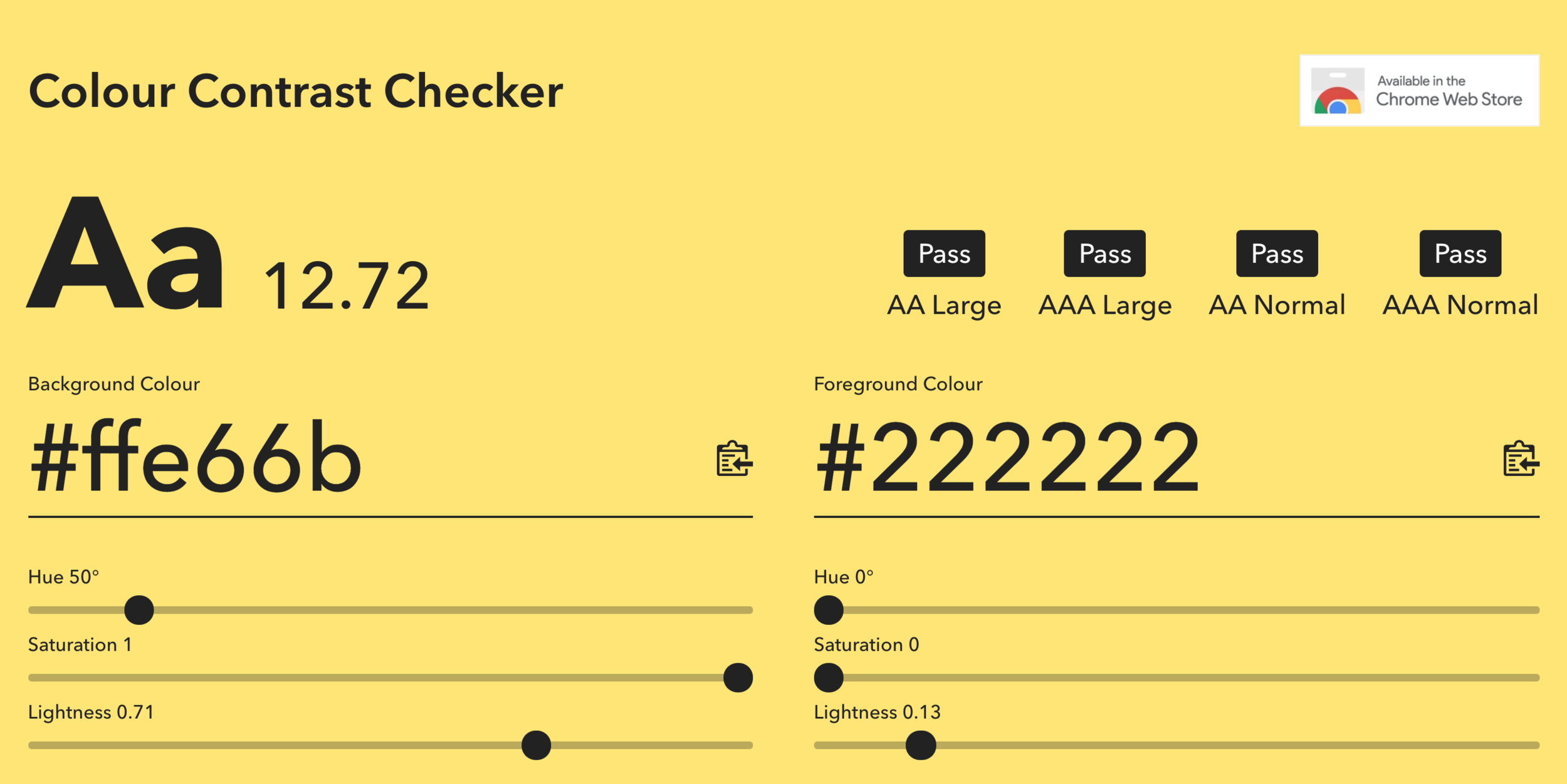  Output of yellow/black colour contrast that meets WCAG guidelines 